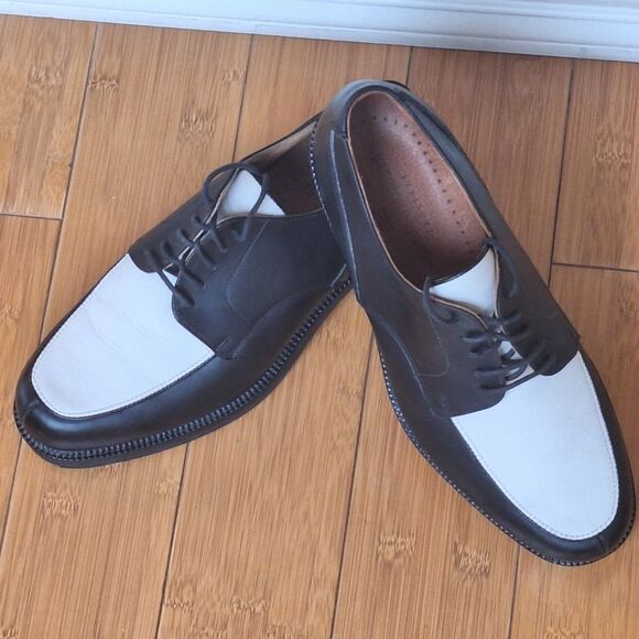 Johnston and Murphy RARE Spectator Shoes Black White Made in Italy Passport sz 8 - Picture 1 of 15